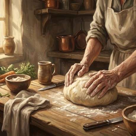 Hamur yoğuran eller; doğal ritmi hatırlamak ve evde üretim odaklı Banyanmom görseli.